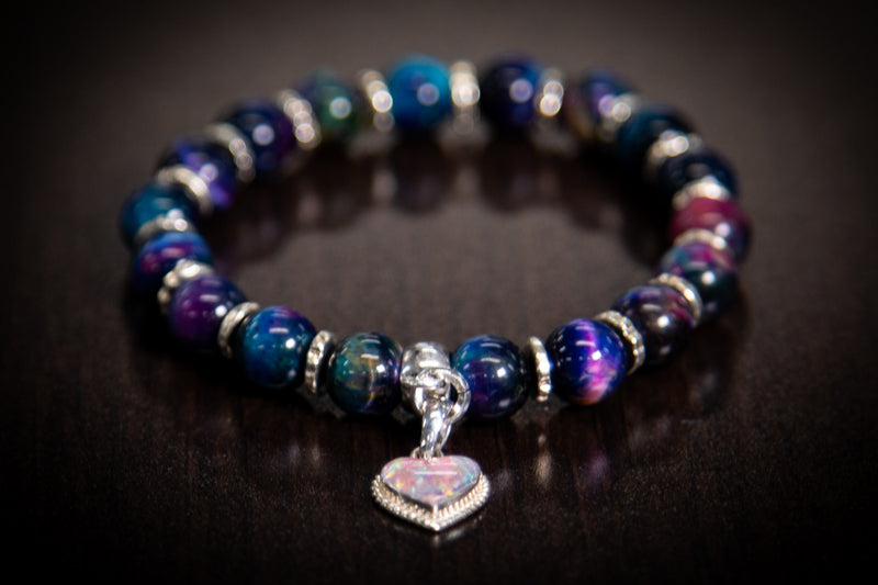 Rainbow Tiger Eye Bracelet with Braided Cremation Heart