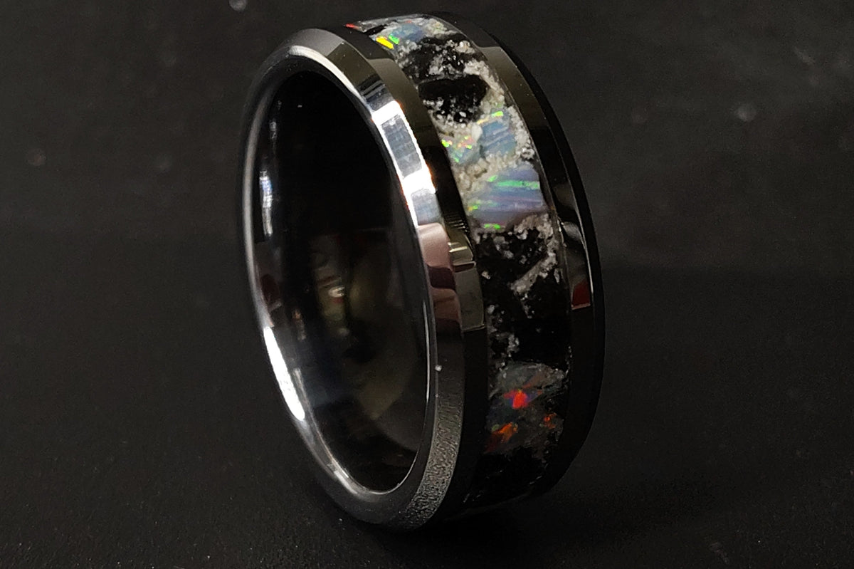 tungsten ring with cremation ash